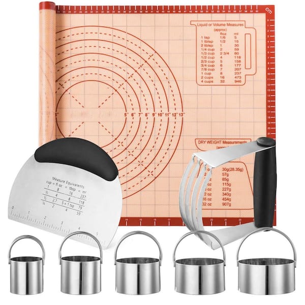 5-Piece Pastry Tool Set with Biscuit Cutters, Dough Scraper, Pastry Blender, and Silicone Baking Mat for Baking