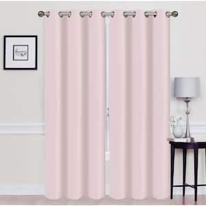Madonna Blush Solid Polyester Thermal 76 in. W x 84 in. L Grommet Blackout Curtain Panel (2-Set)