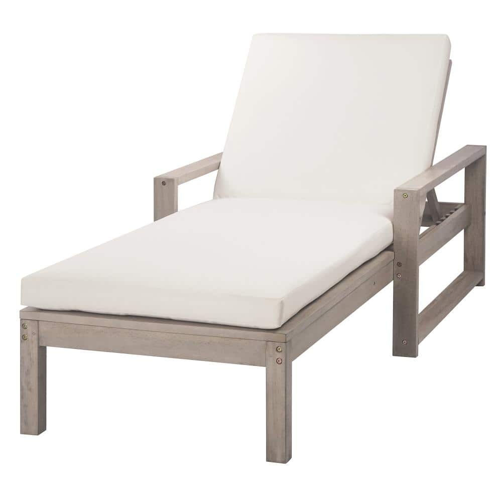 Gray Acacia Wood Outdoor Lounge Chairs, 5-Position Chaise Lounge with Beige Cushion price history on PriceWatchPro