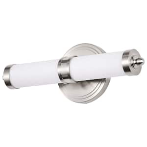 Kagen 13.58 in. 1-Light Brushed Nickel LED Vanity Light with White Acrylic Shade