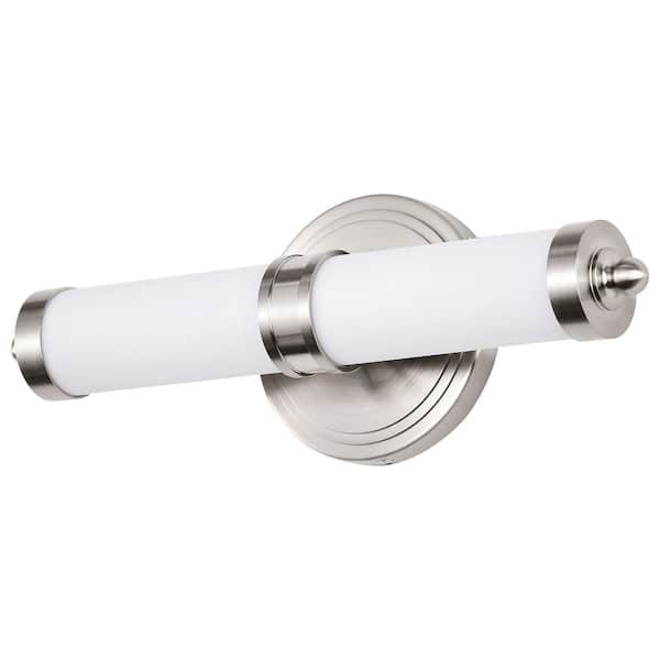 SATCO Kagen 13.58 in. 1-Light Brushed Nickel LED Vanity Light with White Acrylic Shade