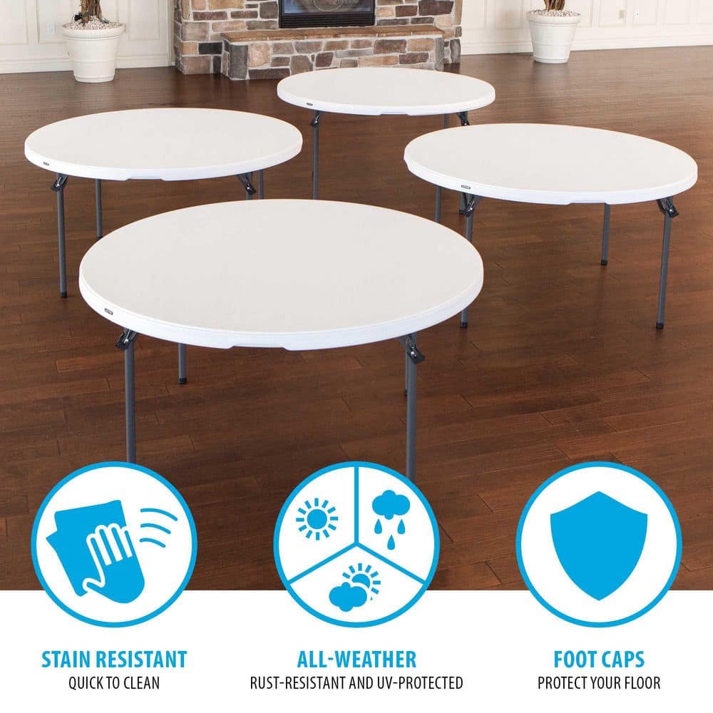 60-Inch White Granite Round Folding Table with Steel Frame