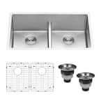 Ruvati Undermount Stainless Steel 30 in. 50/50 Low Divide Double Bowl ...