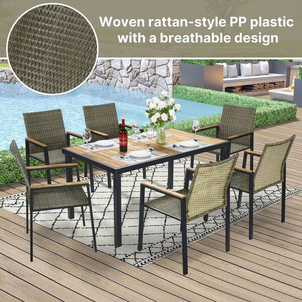 テーブル・チェア・ハンモック BONFIRE GO OUTSIDE HOOOWOOO Venice Gray 5-Piece Wicker Outdoor Patio
