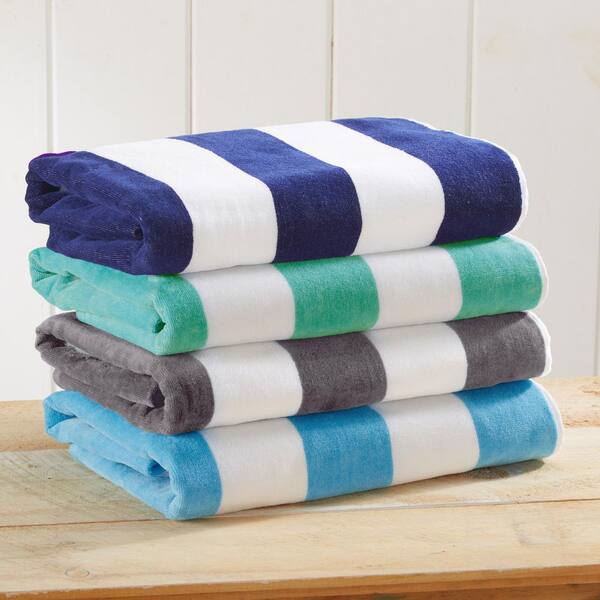 Multi- Charcoal Grey, Navy, Teal, Air Blue 100% Cotton Cabana 4-Pack Oversized Beach and Pool Towels