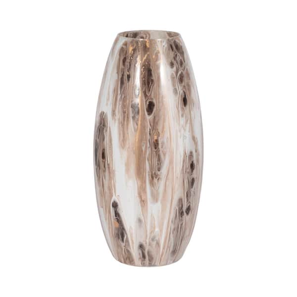 Liv & Skye 17 in. Ivory Glass Round Decorative Vase
