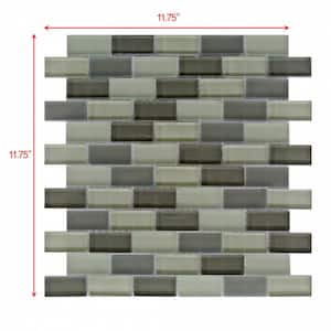 Free Flow Lividity Gray Brick Mosaic 12 in. x 12 in. Multi Finish Glass Wall & Pool Tile (1 Sq. Ft./Sheet)