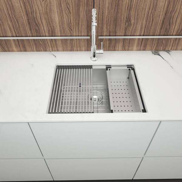 Unbranded 23 in. Undermount Single Bowl 18 Gauge Brushed Nickel Stainless Steel Kitchen Sink with Bottom Grids