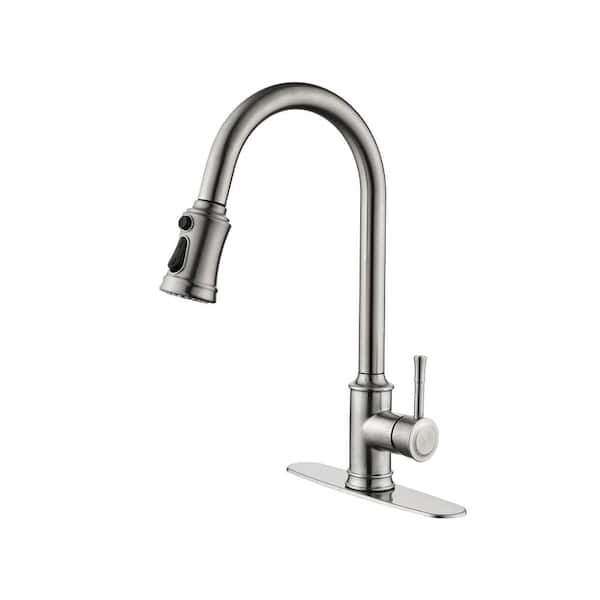 Unbranded Single Handle Pull-Down Sprayer Kitchen Faucet with Flexible and Power Clean in Brushed Nickel