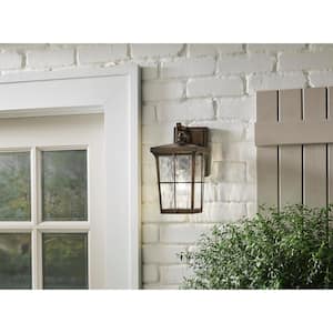 Barrington 11.25 in. 1-Light Golden Bronze Hardwired Outdoor Wall Light Lantern Sconce with Clear Water Glass