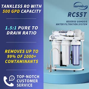 500 GPD Residential and Light Commercial Tankless Reverse Osmosis Water Filtration System with Pump and Pressure Gauge