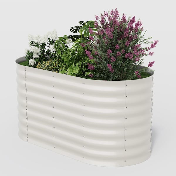 47.2 in. x 23.6 in. x 23.6 in. Outdoor Oval Galvanized Steel Raised Garden Bed in Beige, Pack of 2