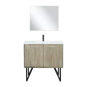 Lancy 36 in W x 20 in D Rustic Acacia Bath Vanity, White Quartz Top, Gun Metal Faucet Set and 28 in Mirror