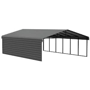 20 ft. W x 29 ft. D x 7 ft. H Charcoal Galvanized Steel Carport with 1-sided Enclosure