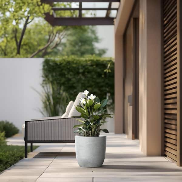 Sapcrete Lightweight 13.5in. x 13in. Stone Finish Extra Large Tall Round Concrete Plant Pot / Planter for Indoor & Outdoor