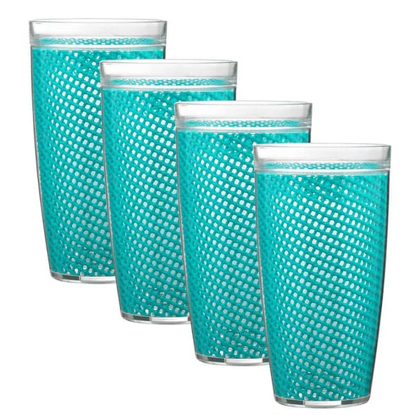 Kraftware Fishnet 22 oz. Teal Insulated Drinkware (Set of 4)