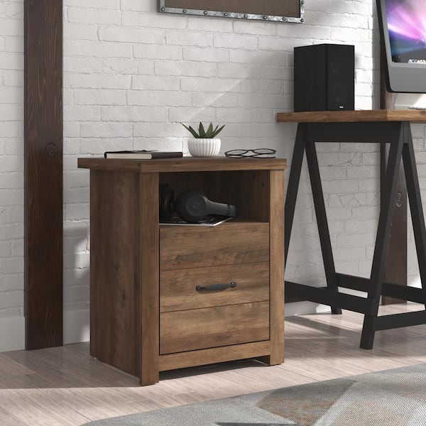 Hillsdale Furniture Rayborn 18.5 in. Knotty Oak 23 in. Rectangle Wood End Table with USB and Storage