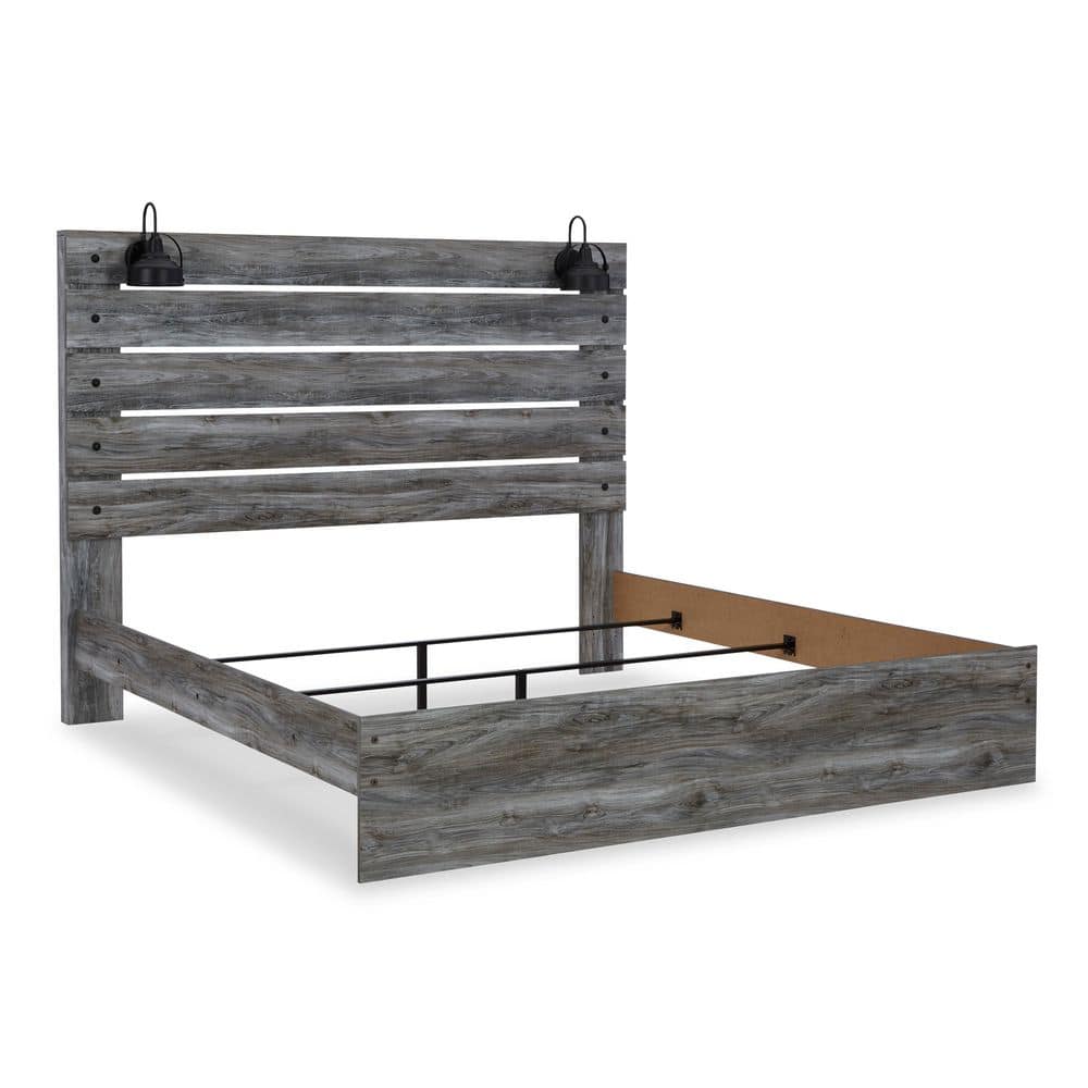 Gray King Panel Headboard with Sconce Lights