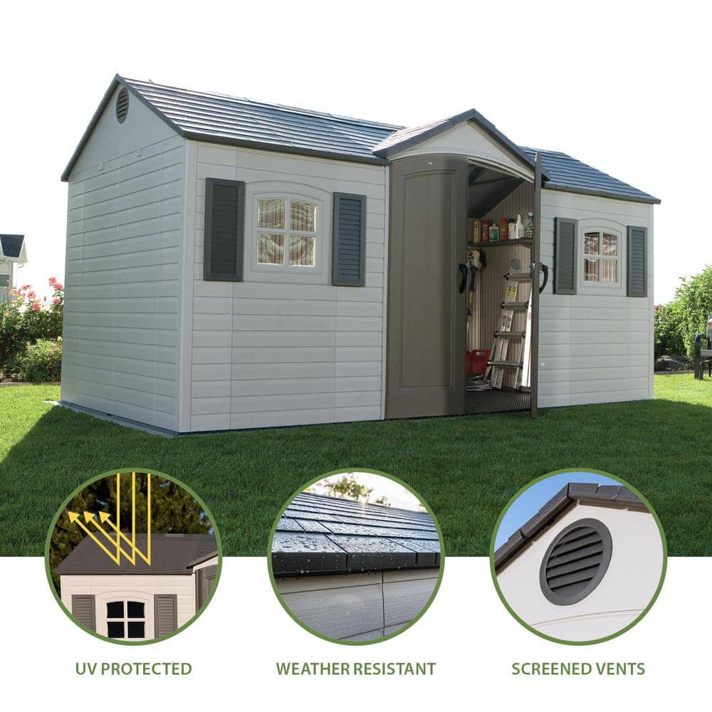 Lifetime 15' x 8' Polyethylene Outdoor Storage Shed with Windows and Shelving