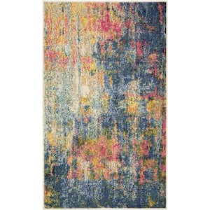 Blue and Yellow 2 ft. x 4 ft. Abstract Area Rug