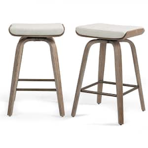 Beatrix 27 in. Beige Wood Counter Stool with Woven Fabric Seat 2 (Set of Included)
