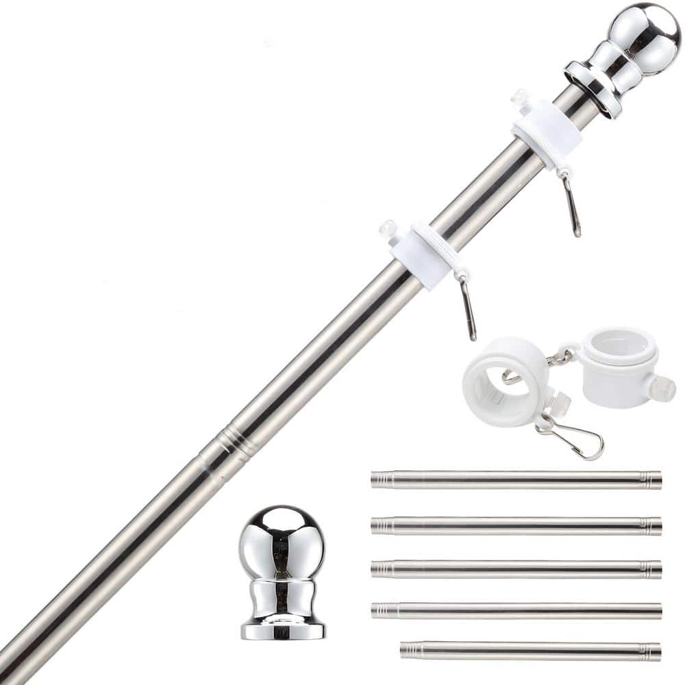 DIIG 6 ft. Stainless Steel Adjustable Length Flagpole Silver Silver-6 ...