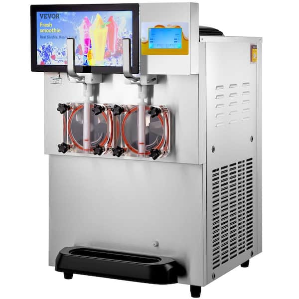 8L Commercial Slushy Machine, 1155W Double Bowl Stainless Steel, for Margaritas, 270 oz. Silver Snow Cone Machine