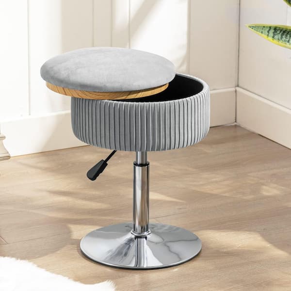 Grey Velvet 18.1 in. Tall Makeup Vanity Stool Height Adjustable 360 Swivel  with Storage for Bathroom Bedroom 29E986PH033 - The Home Depot