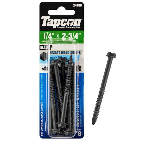 1/4 in. x 2-3/4 in. Hex-Washer-Head Black Concrete Anchors (8-Piece)