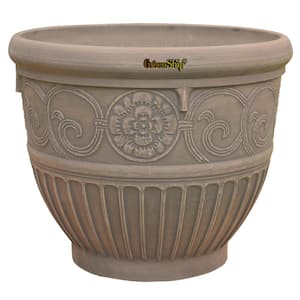 Medallion 16 in. W x 13.2 in. H Taupe Indoor/Outdoor Resin Decorative Planter 1-Pack