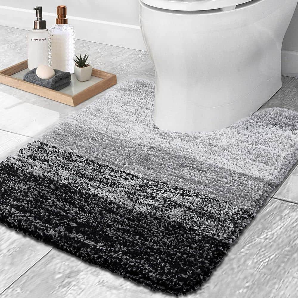 20 in. x 20 in. Black Stripe Microfiber Square Contour Bath Rugs