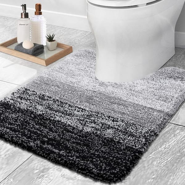 20 in. x 20 in. Black Stripe Microfiber Square Contour Bath Rugs