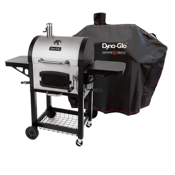 Dyna-Glo Heavy-Duty Compact Charcoal Grill in Stainless Steel 51.3 in. with Premium Medium Charcoal Grill Cover