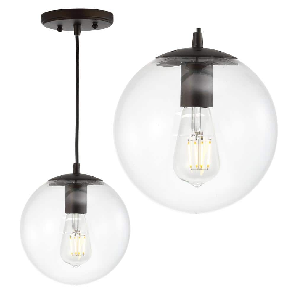 Bleecker Contemporary Globe LED Pendant 7.75" Clear & Oil-Rubbed Bronze
