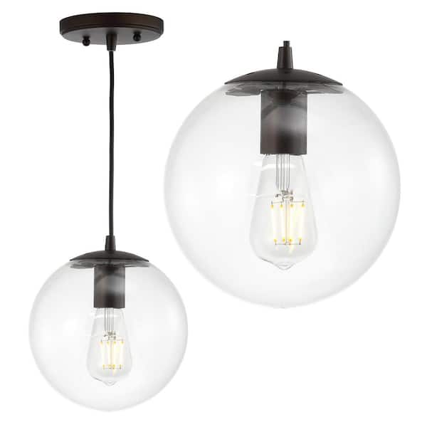 Bleecker 7.75 in. 1- Light Clear/Oil Rubbed Bronze Metal/Glass Globe LED Pendant