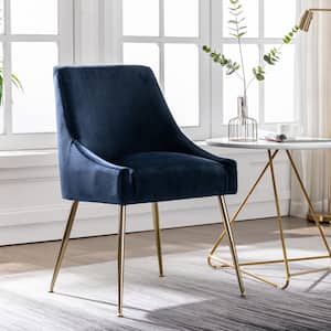 Trinity Navy Blue Upholstered Velvet Accent Chair With Metal Legs