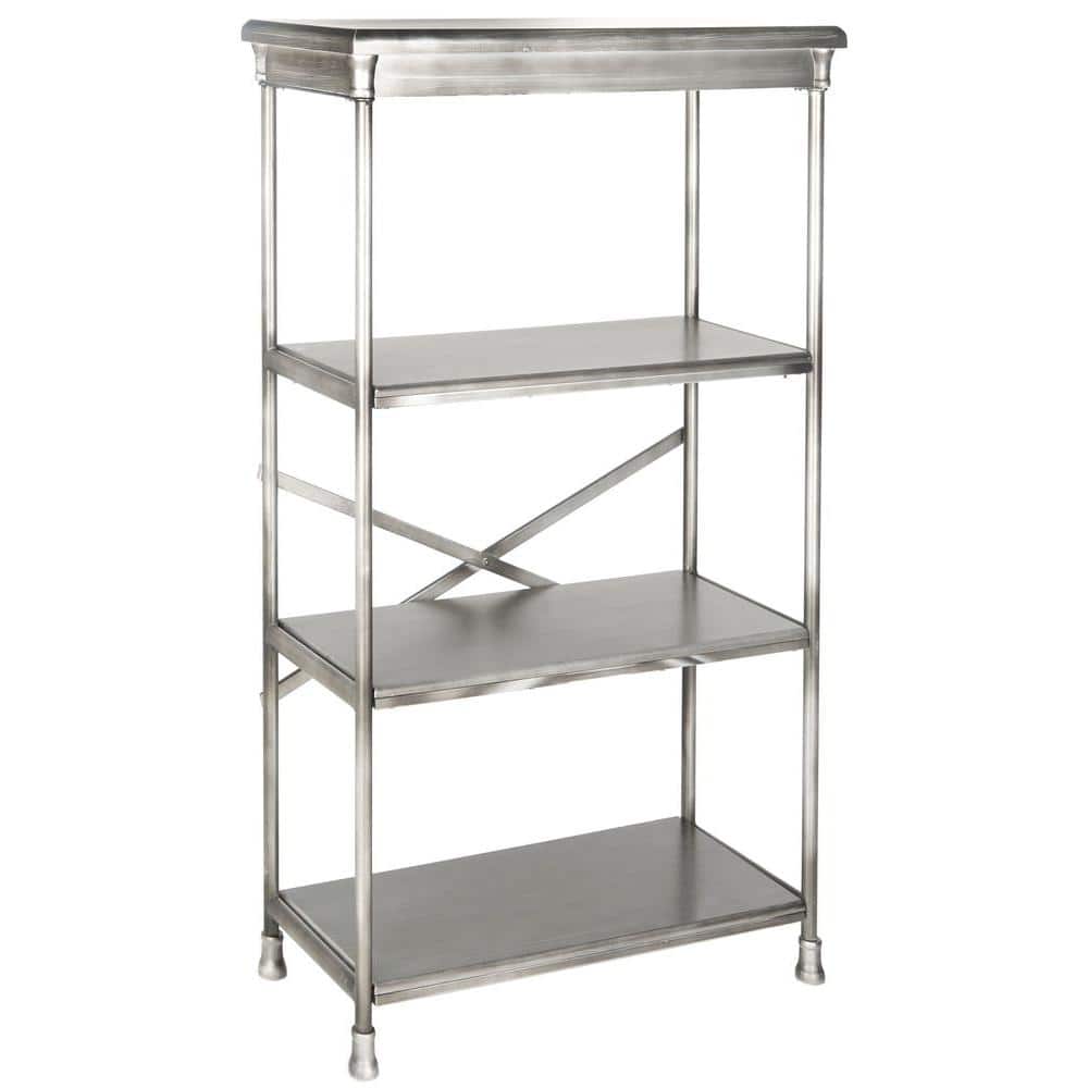 Transitional 3-Tier Dark Silver Iron & Wooden Etagere