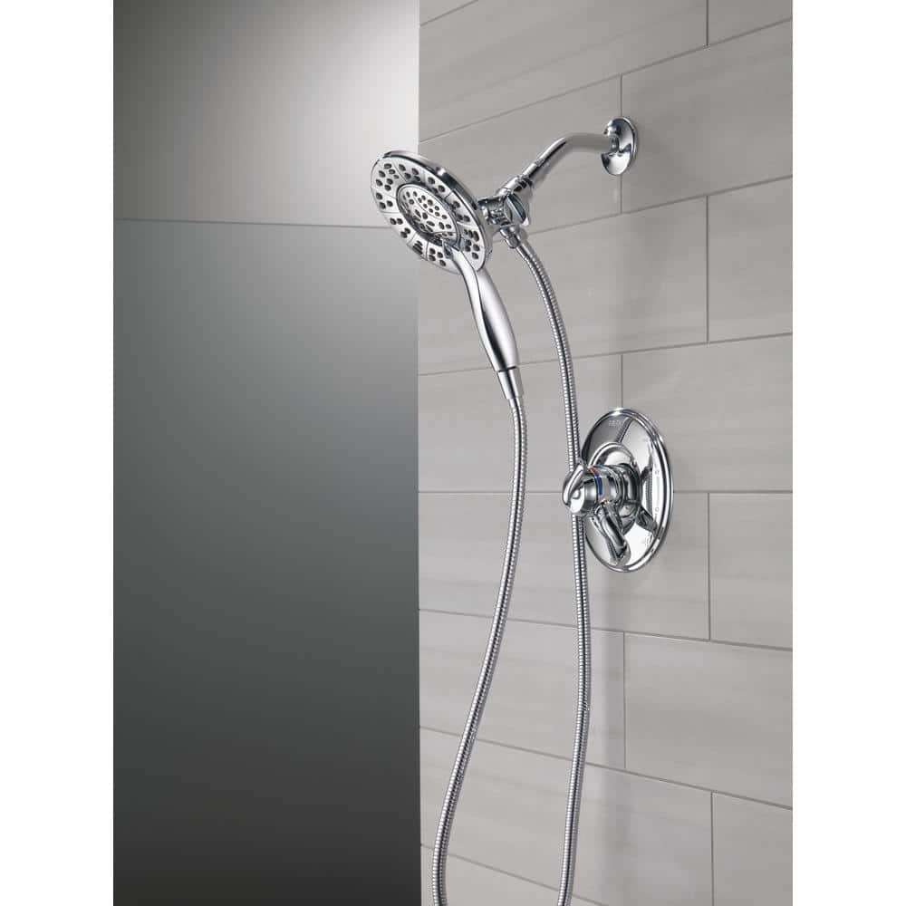 Chrome Dual Shower Head with Handheld Spray and Adjustable Height