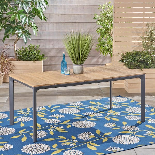 Noble House Westcott Rectangular Natural Brown Wood and Gray Aluminum Outdoor Dining Table