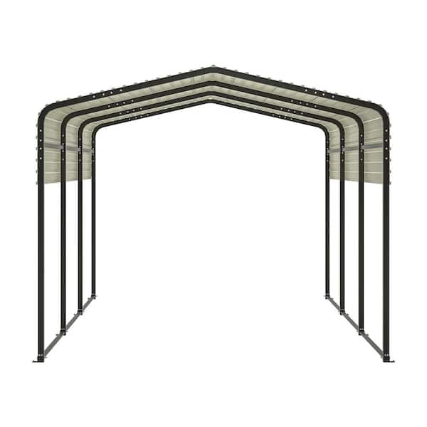 15 ft. W x 10 ft. D x 8 ft. H Black Metal Carport with Enhanced Base Heavy Duty Garage Outdoor Galvanized Car Shelter