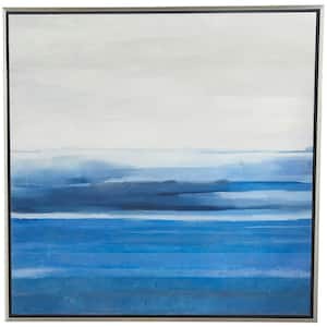 1- Panel Landscape Abstract Ocean Inspired Framed Wall Art with Silver Frame 37 in. x 37 in.
