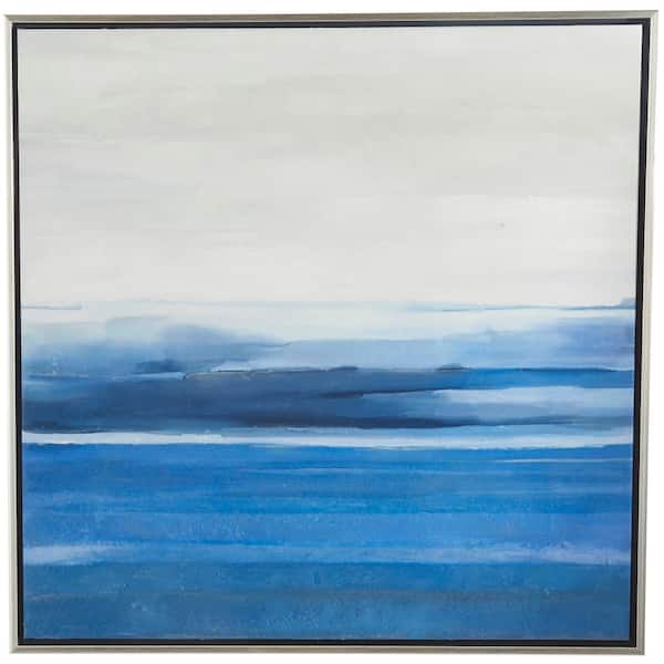 Litton Lane 1- Panel Landscape Abstract Ocean Inspired Framed Wall Art with Silver Frame 37 in. x 37 in.