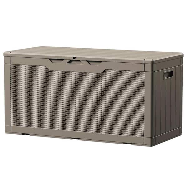 Unbranded 100 Gal. Large Light Brown Resin Deck Box Indoor Outdoor Lockable Storage Container