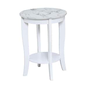 American Heritage White Faux Marble and White Round End Table