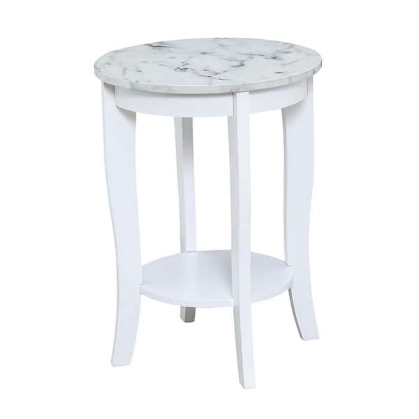 Convenience Concepts American Heritage White Faux Marble and White Round End Table