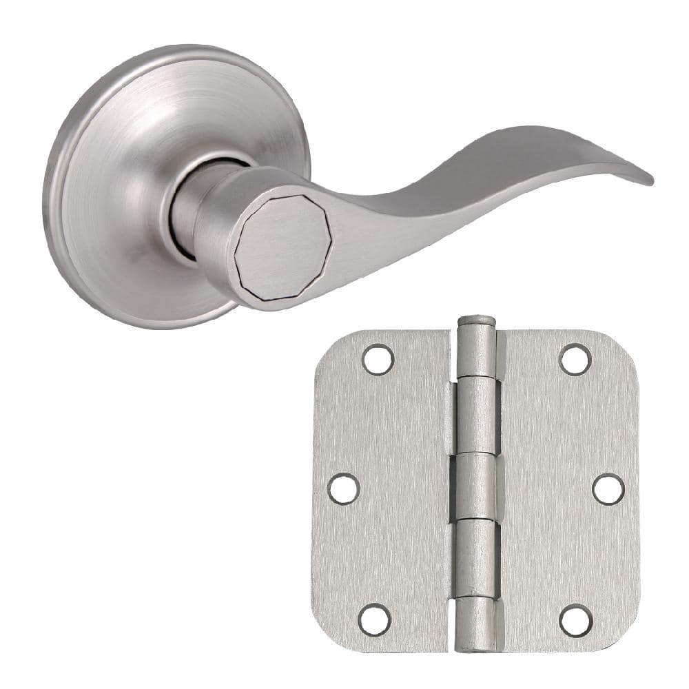 Springdale 2-Way Passage Door Lever in Satin Nickel With 3-Pack Hinges Incl