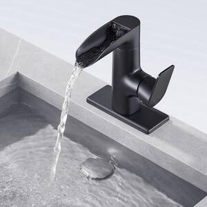 Waterfall Single Handle Single Hole Bathroom Faucet in Matte Black