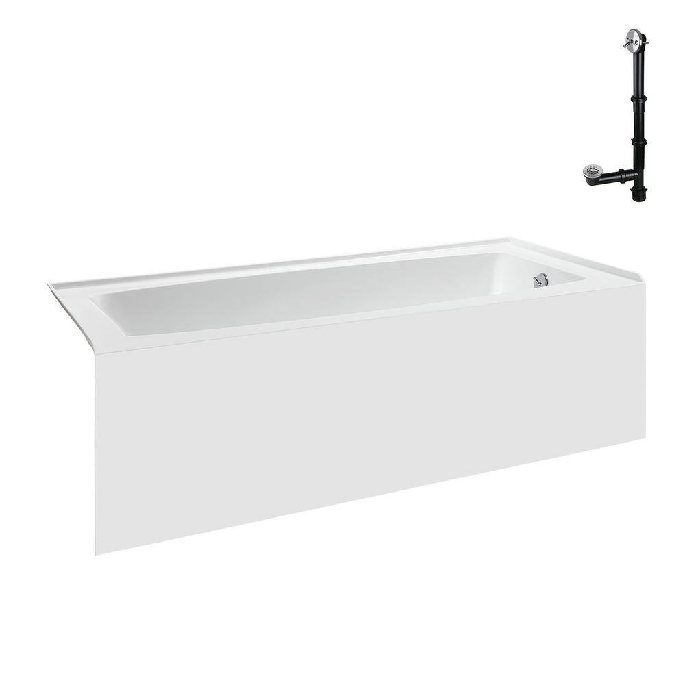 Glossy White Acrylic Right-Hand Drain Alcove Bathtub with Polished Chrome External Drain