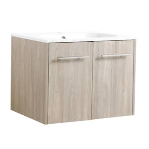 GLEM04 24.0 in. W x 18.1 in. D x 18.3 in. H Single Sink Floating Bath Vanity in White Oak with White Solid Surface Top