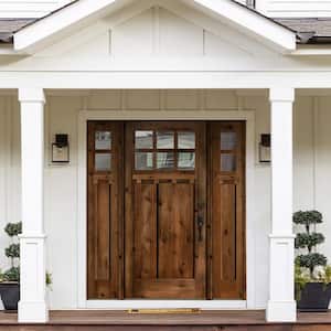64 in. x 80in. Craftsman Alder Provincial Stain Left-Hand 10-Lite Clear Wood with DS Single Prehung Front Door/Sidelites